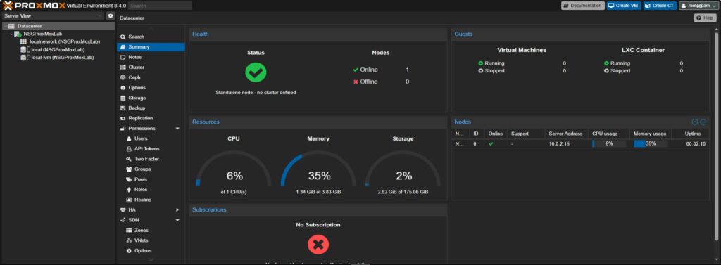 Proxmox Datacenter Overview